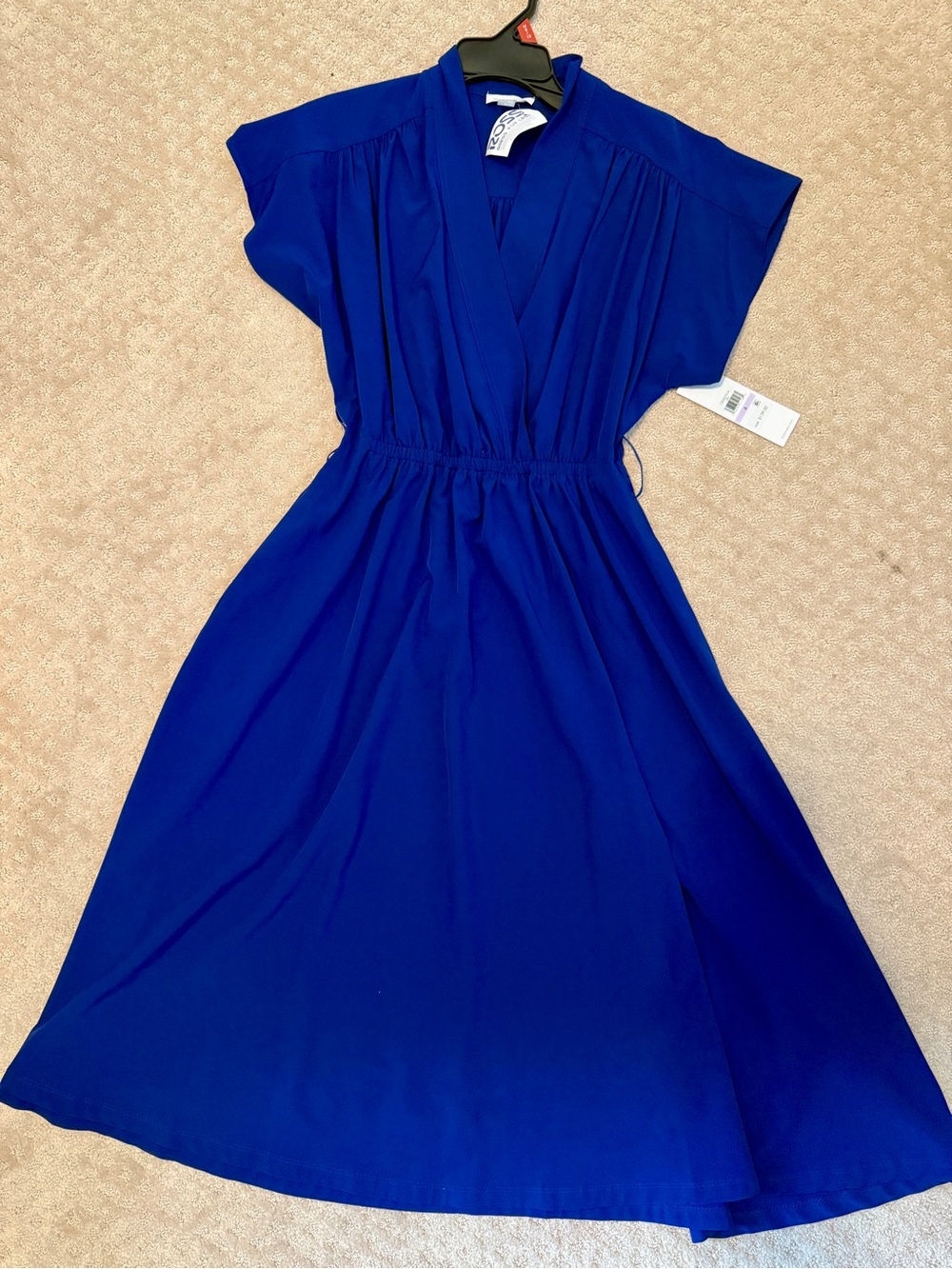 Calvin Klein Cobalt V-Neck Elastic Waist Midi Dress